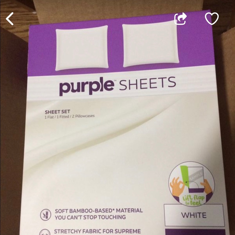 Purple brand sheets set. Queen size. White. New